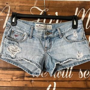 Hollister Y2K vintage Women's Ripped Light Blue Denim Shorts